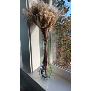 Vintage "Snowflakes" Glass Vase Blue, Green, Clear Art